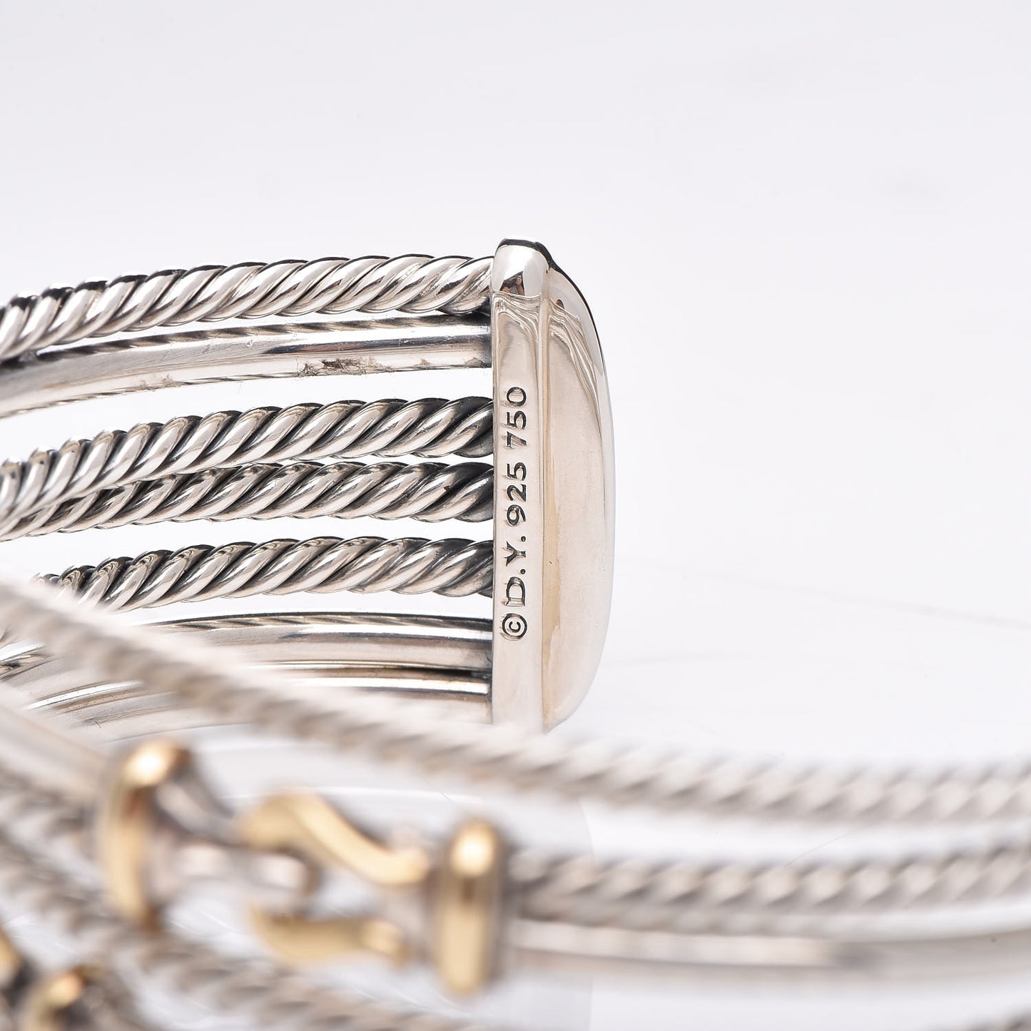 Sterling Silver 18K Yellow Gold 22mm Buckle Crossover Cuff Bracelet