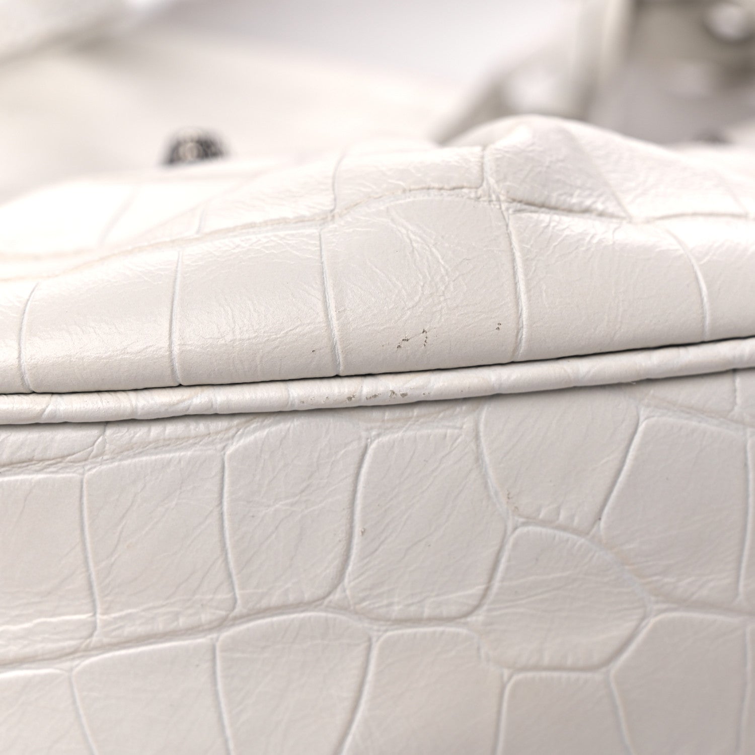 Balenciaga Extra Supple Calfskin Crocodile Embossed Le Cagole Shoulder Bag XS White 10 of 16