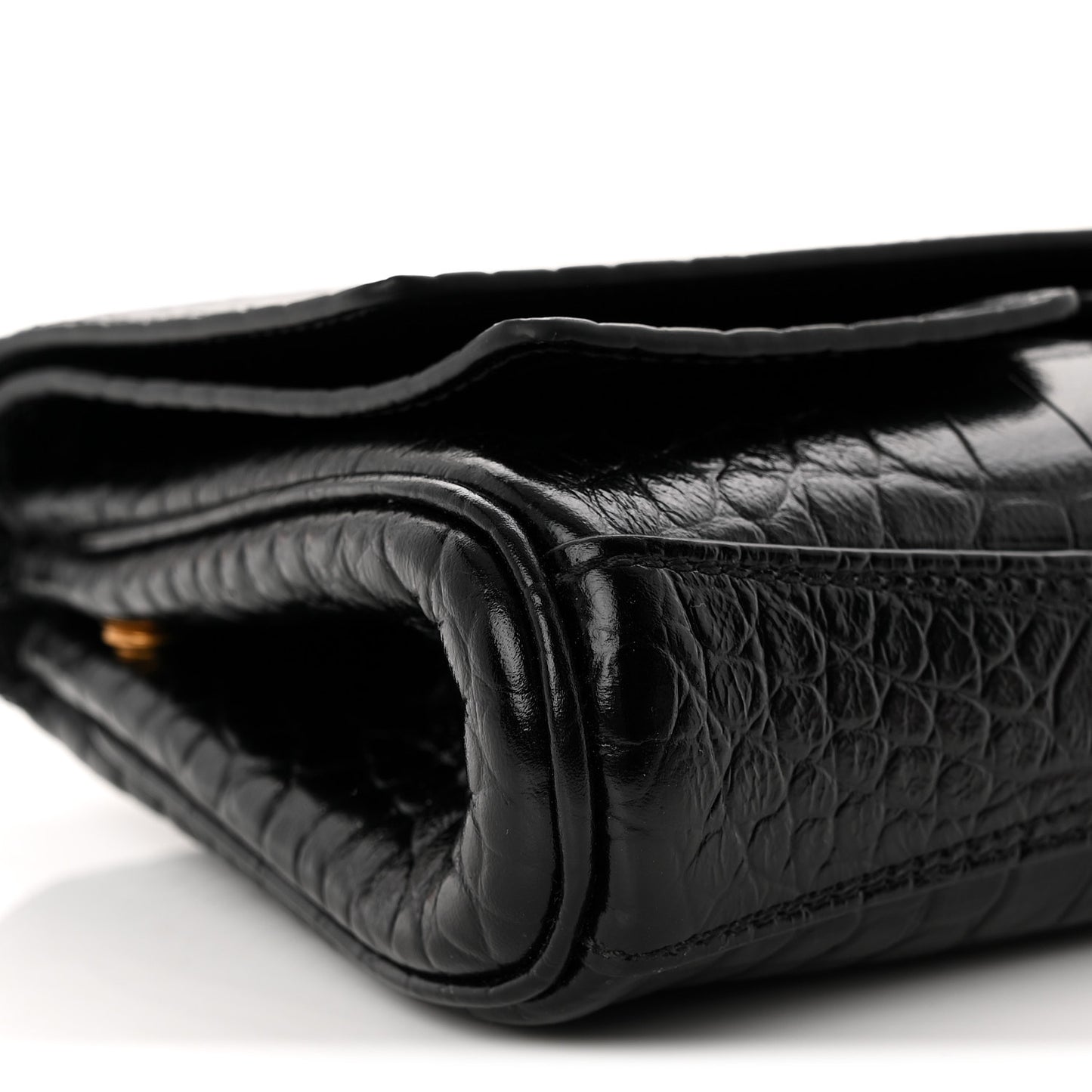 Crocodile Embossed Small Bel Air Clutch On Strap Black