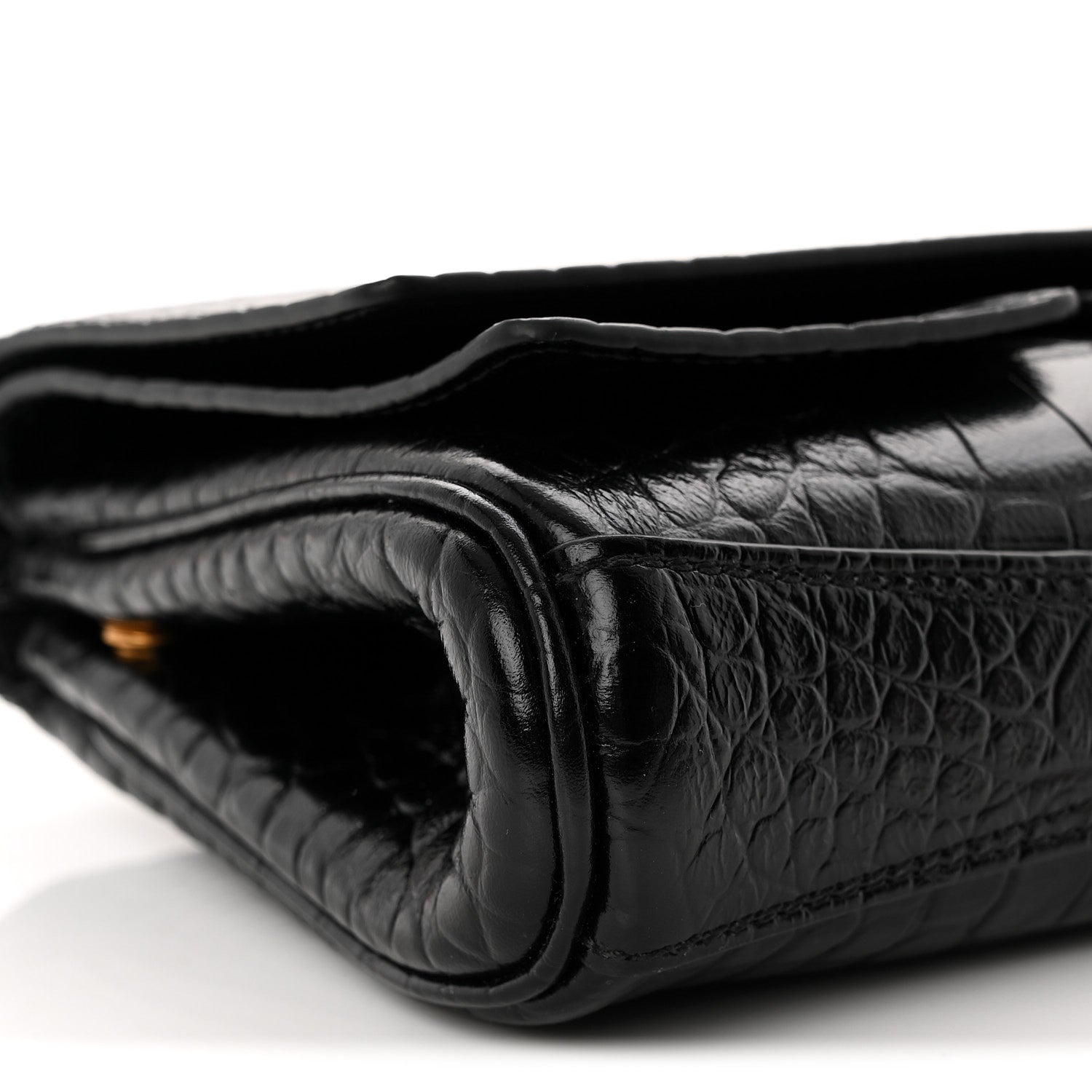 Balenciaga Crocodile Embossed Small Bel Air Clutch On Strap Black 8 of 9
