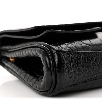 Balenciaga Crocodile Embossed Small Bel Air Clutch On Strap Black 8 of 9