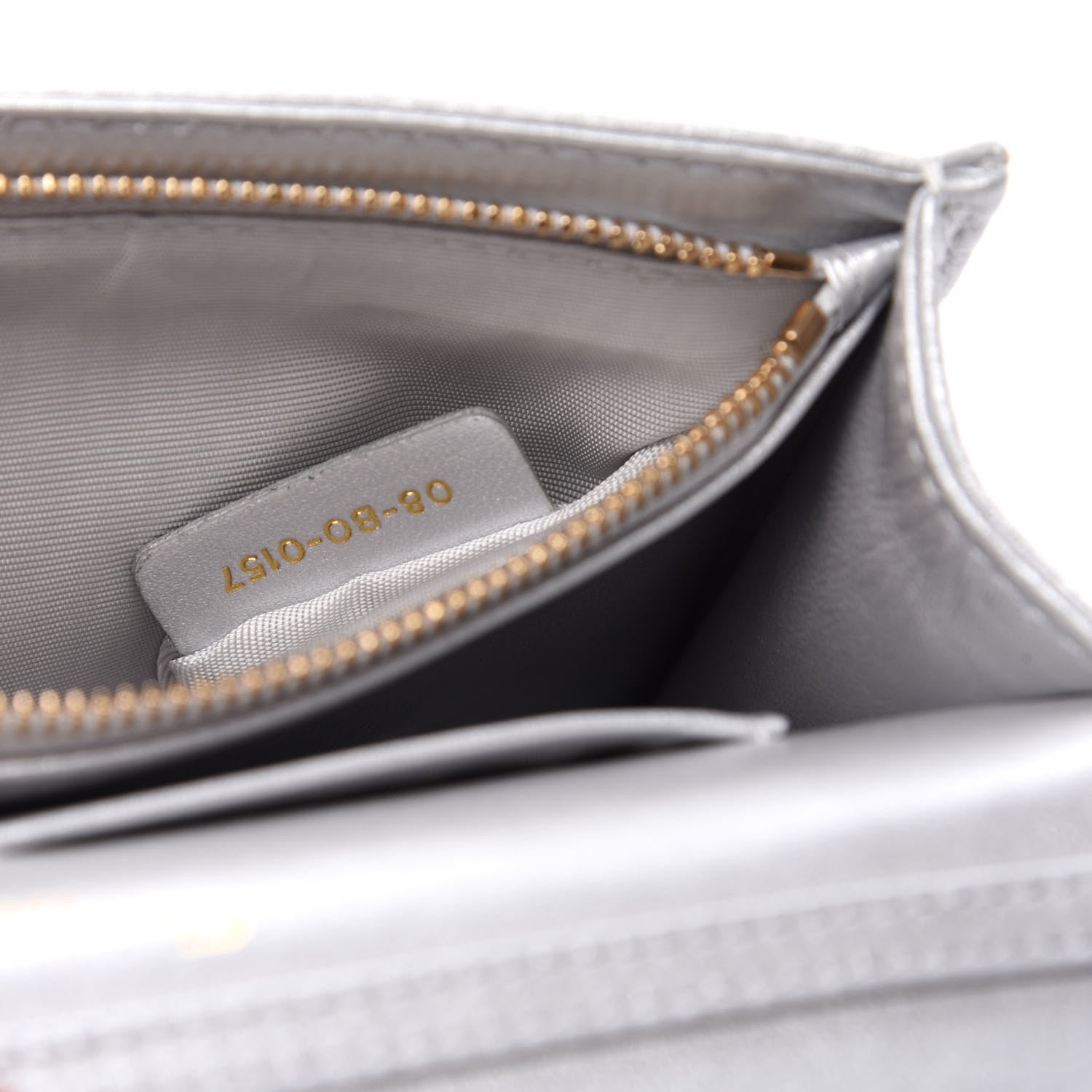 Christian Dior Metallic Grained Calfskin Diorama Wallet on Chain Pouch Silver 10 of 11