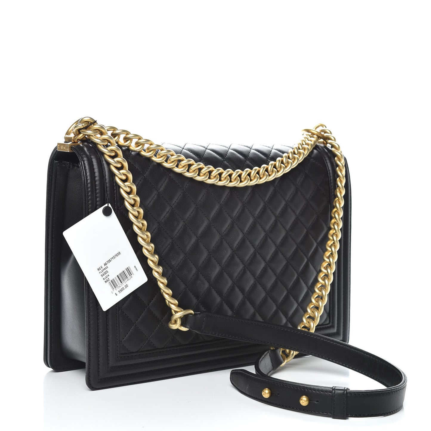 Lambskin Quilted Large Boy Flap Black