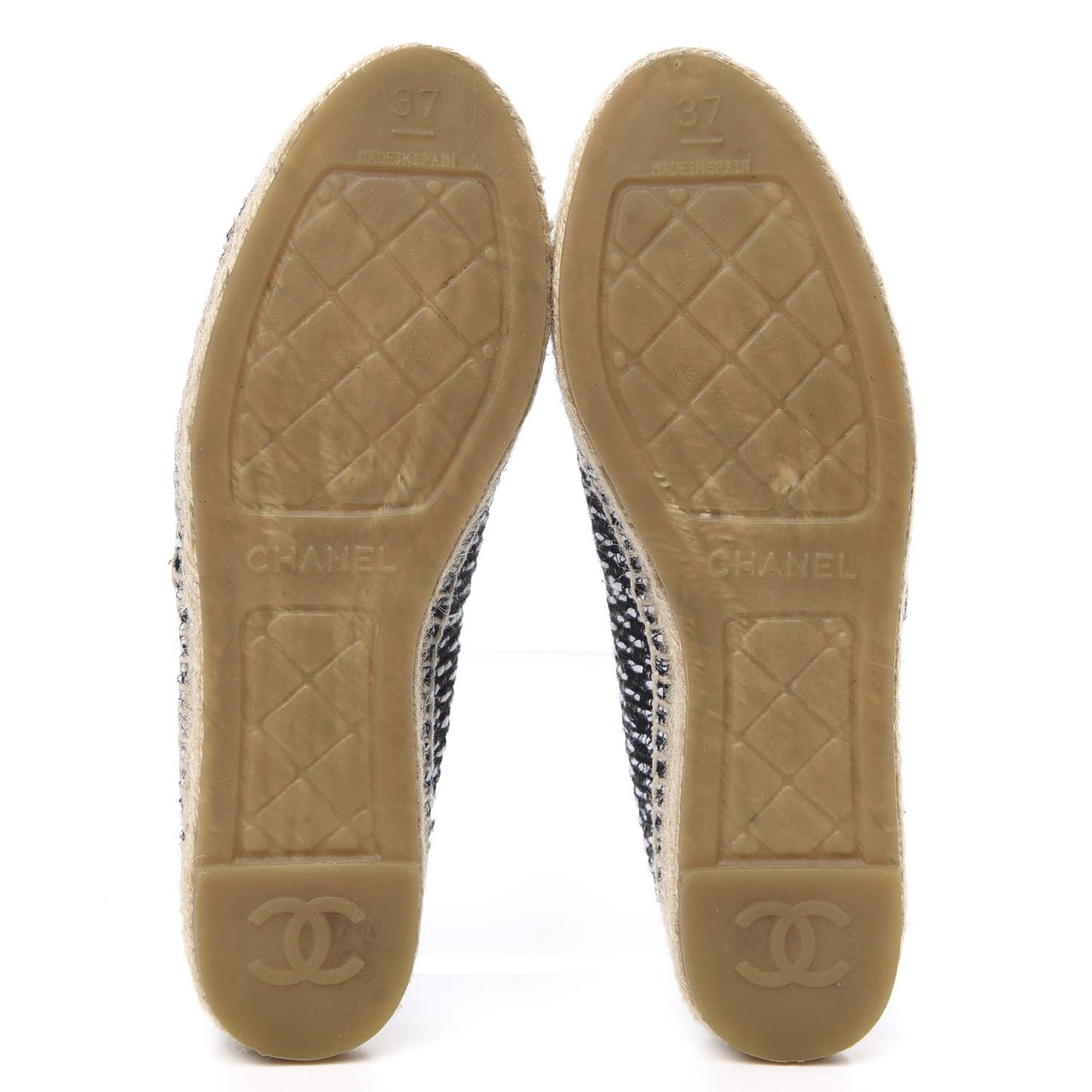 Tweed Grosgrain CC Espadrilles 37 Black Navy White