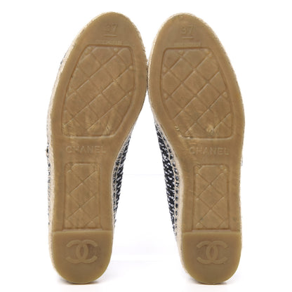 Chanel Tweed Grosgrain CC Espadrilles 37 Black Navy White 5 of 10