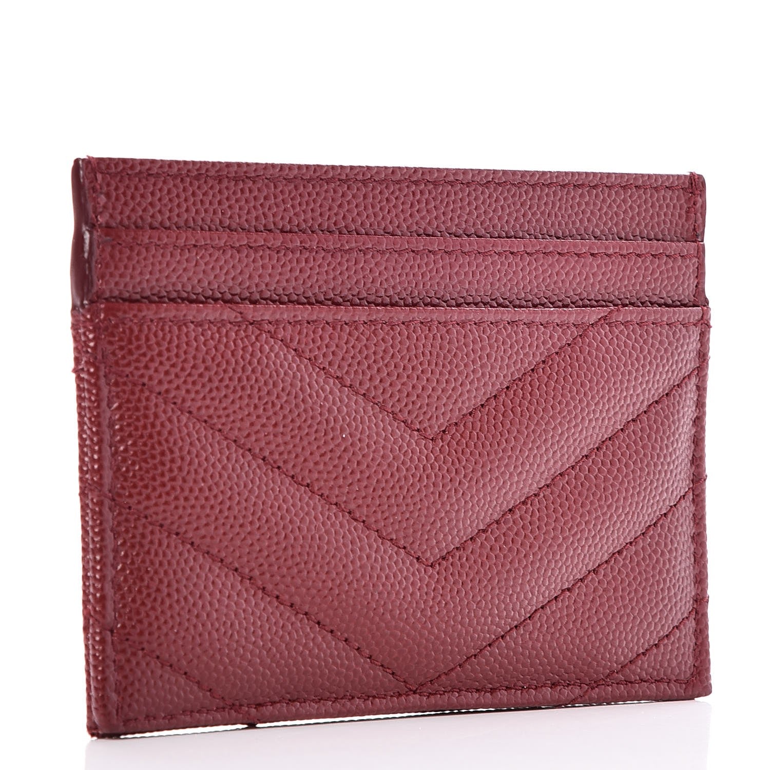 Saint Laurent Grain De Poudre Matelasse Chevron Monogram Credit Card Case Palissandre 3 of 8