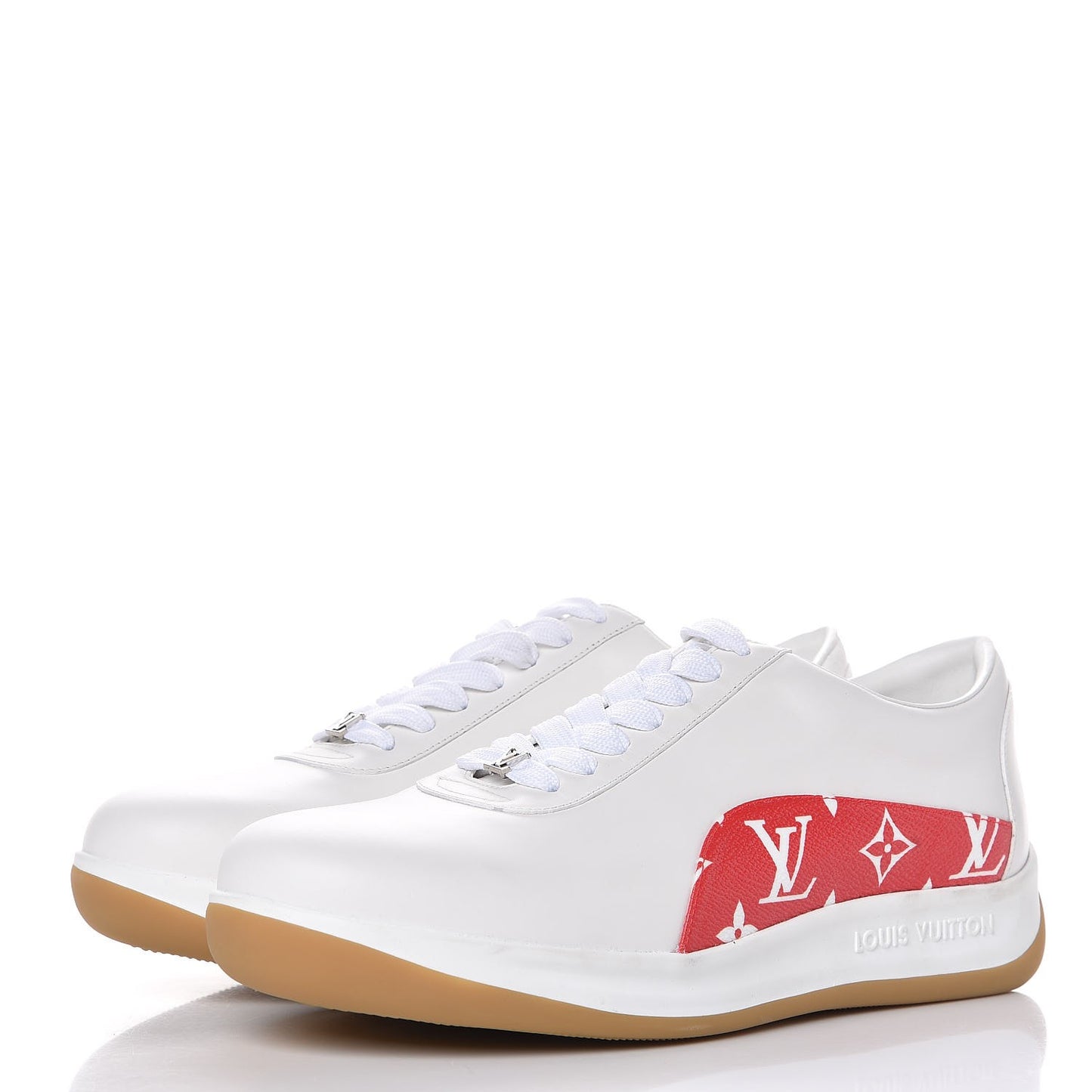 X SUPREME Calfskin Monogram Sneakers 7 White Red