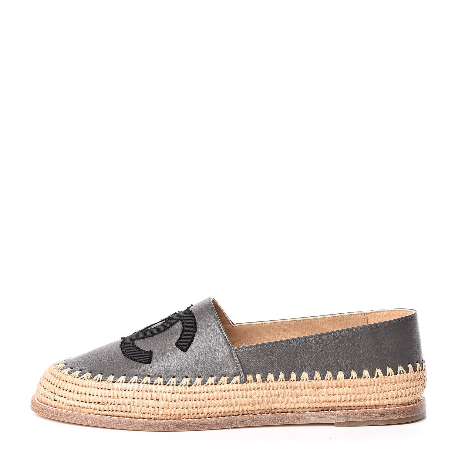 Chanel Lambskin Grosgrain CC Espadrilles 39 Grey Black 1 of 9