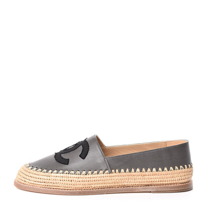 Chanel Lambskin Grosgrain CC Espadrilles 39 Grey Black 1 of 9
