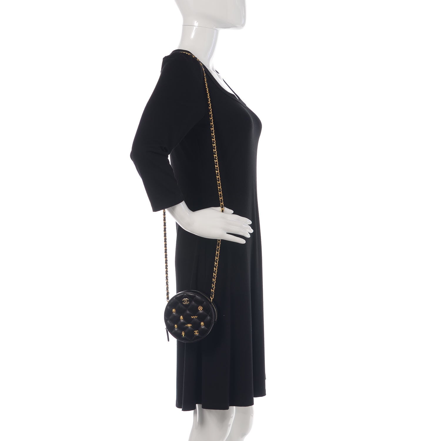 Chanel Calfskin Quilted Egyptian Amulet Round Clutch With Chain Black 2 of 8