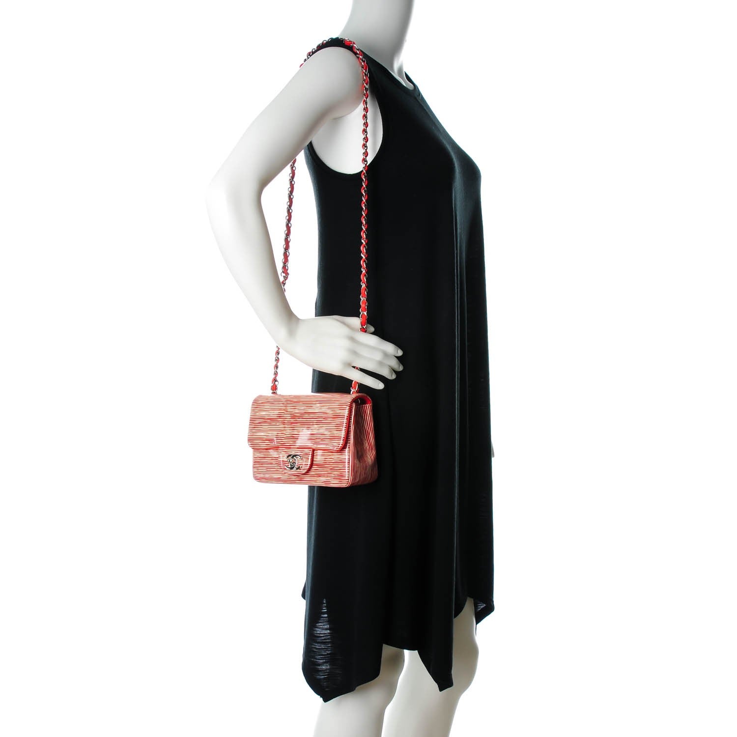 Chanel Patent Calfskin Striped Mini Square Flap Red 2 of 8