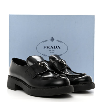 Prada Spazzolato Metal Triangle Logo 50mm Loafers 37.5 Black 10 of 10