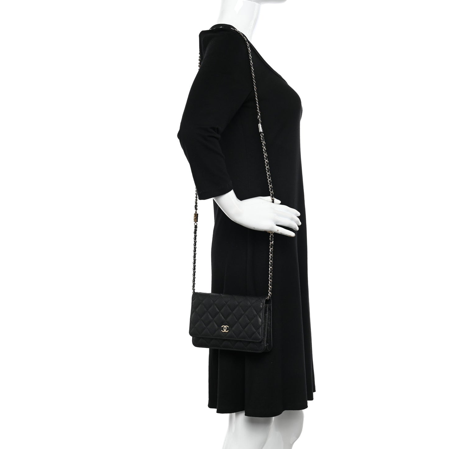Caviar Quilted Wallet With Charms On Chain WOC Black