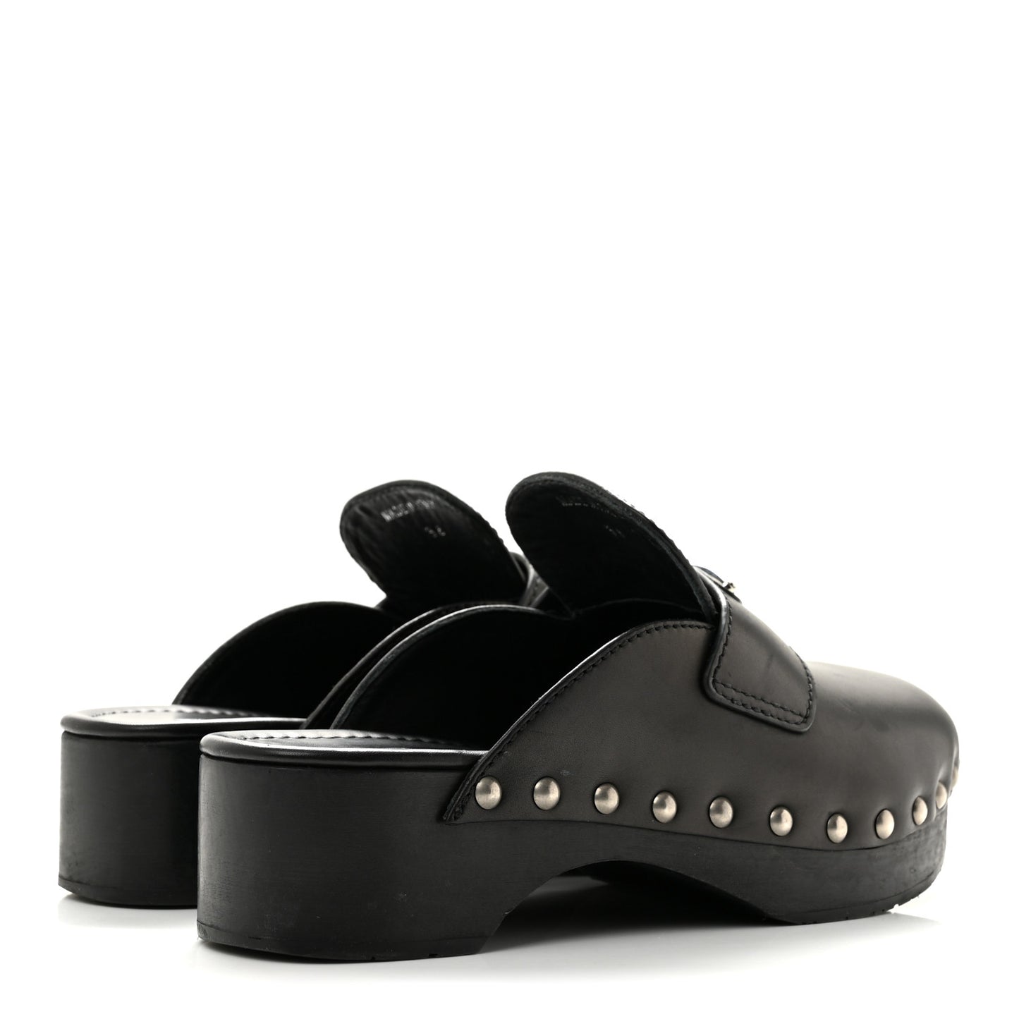 Natural Calfskin Metal Triangle Logo 45mm Clogs 36 Black