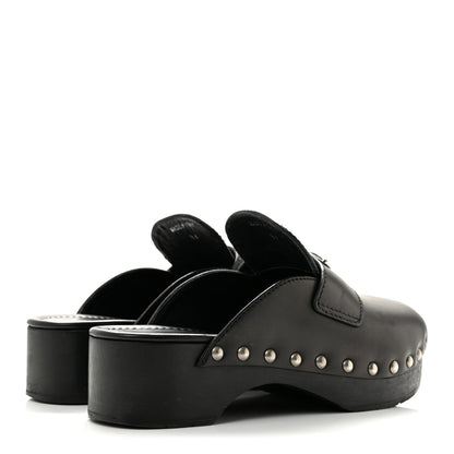 Prada Natural Calfskin Metal Triangle Logo 45mm Clogs 36 Black 5 of 9