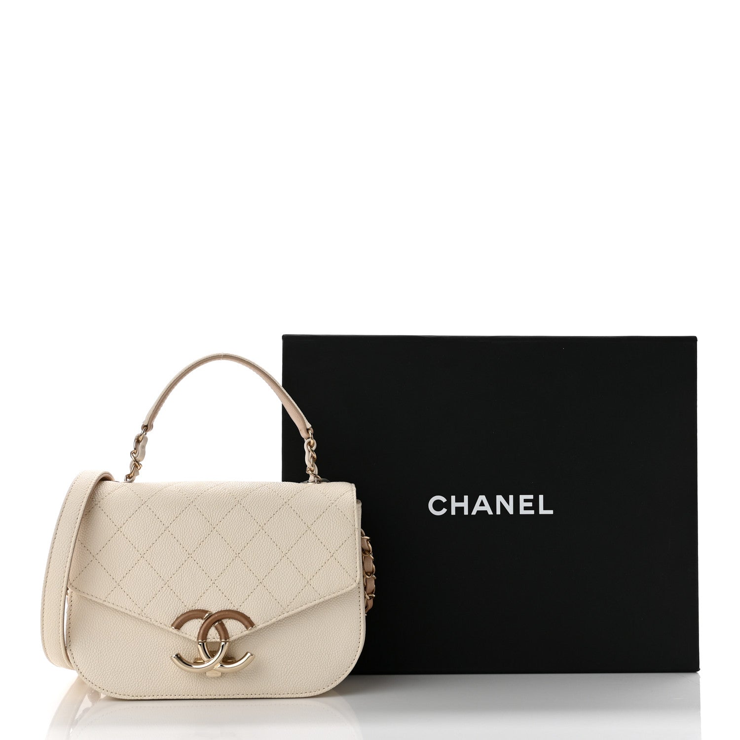 Chanel Grained Calfskin Quilted Small Cuba Top Handle Flap White 10 of 10