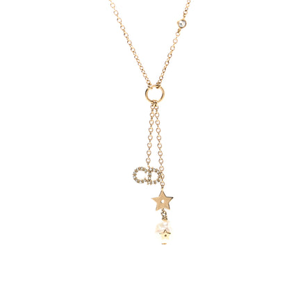 Christian Dior Crystal Pearl CD Shiny-D Tribal Long Necklace Gold 4 of 5