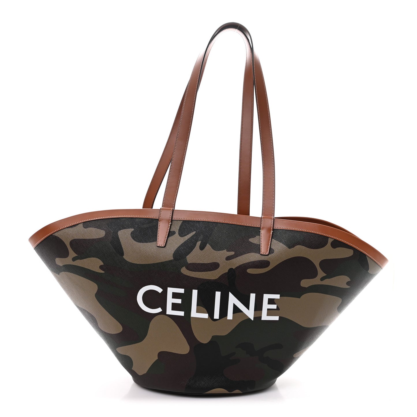 Canvas Calfskin Camouflage Large Couffin Logo Tote Khaki