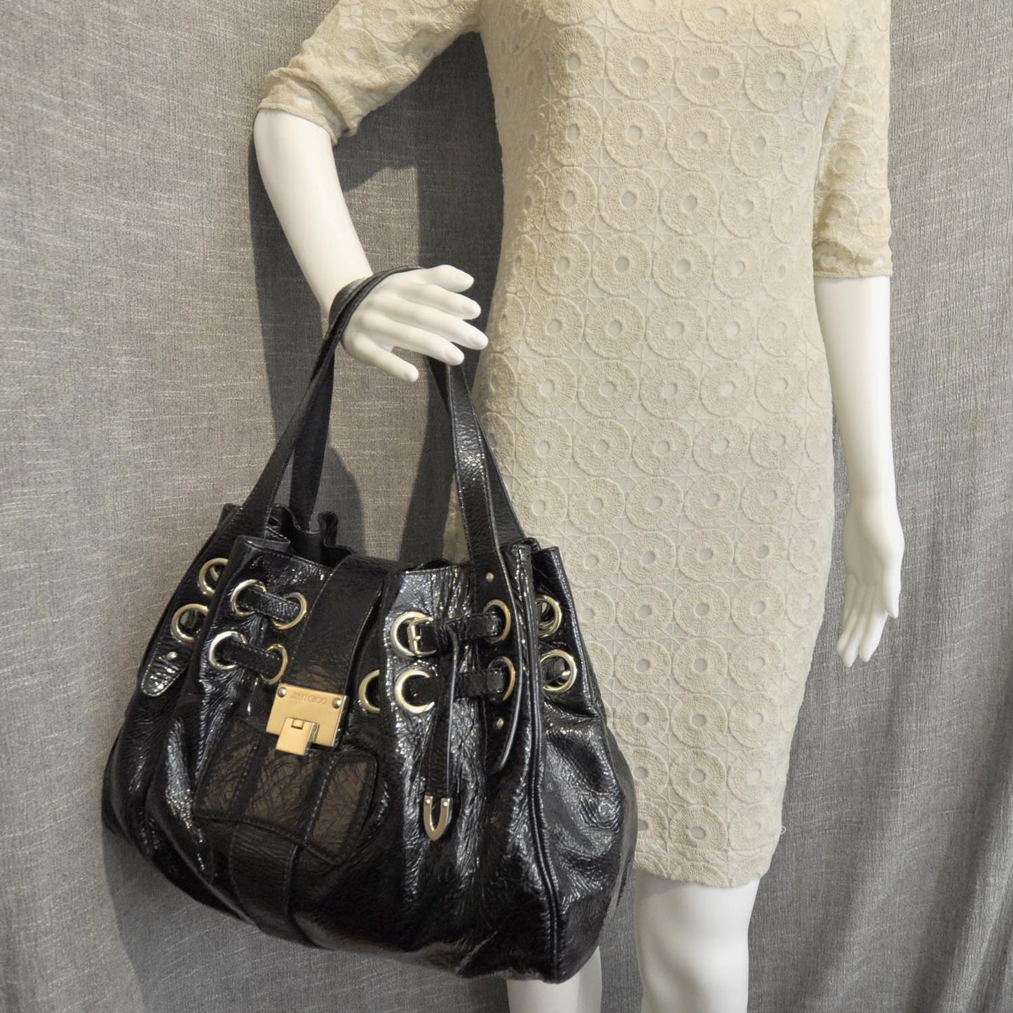 Crushed Patent Leather Ramona Tote Black