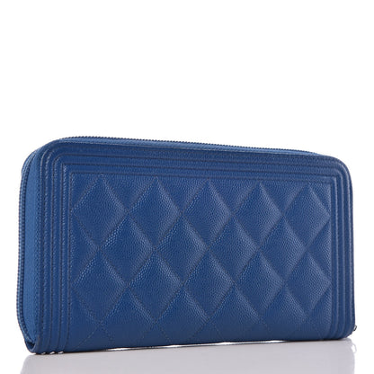 Chanel Caviar Large Zip Around Boy Wallet Blue 3 of 9