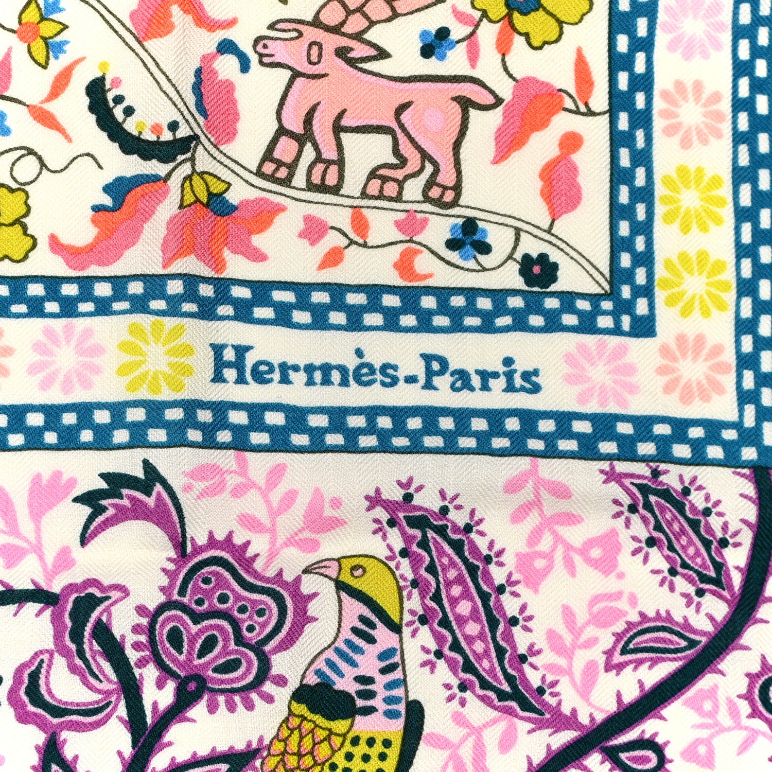 Hermes Cashmere Silk Jardins De Soie Shawl 140 Rose Bonbon Jaune 2 of 6