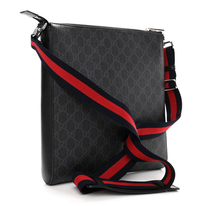 Gucci GG Supreme Monogram Appia Calfskin Web Flat Messenger Bag Black Grey 3 of 10