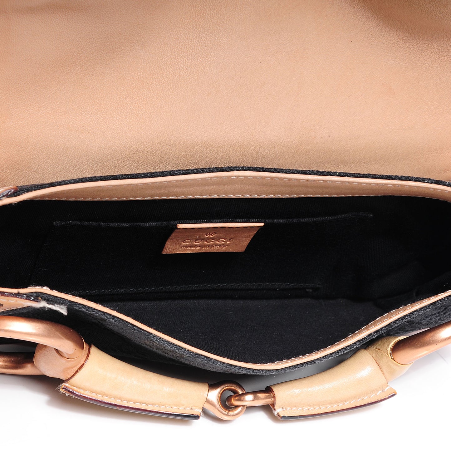 Canvas Leather Monogram Horsebit Clutch Black Tan