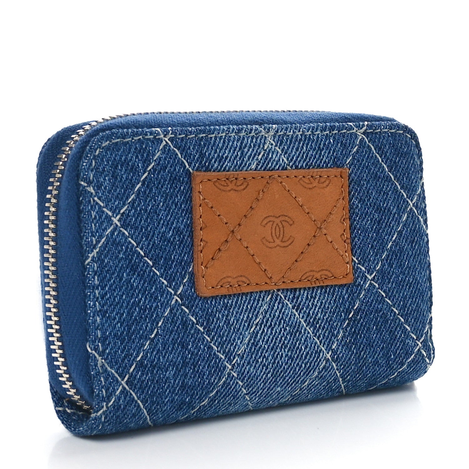 Chanel Denim Quilted Zip Coin Purse Blue 3 of 11