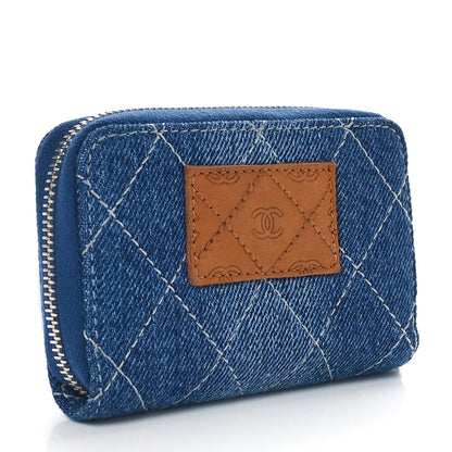 Chanel Denim Quilted Zip Coin Purse Blue 3 of 11