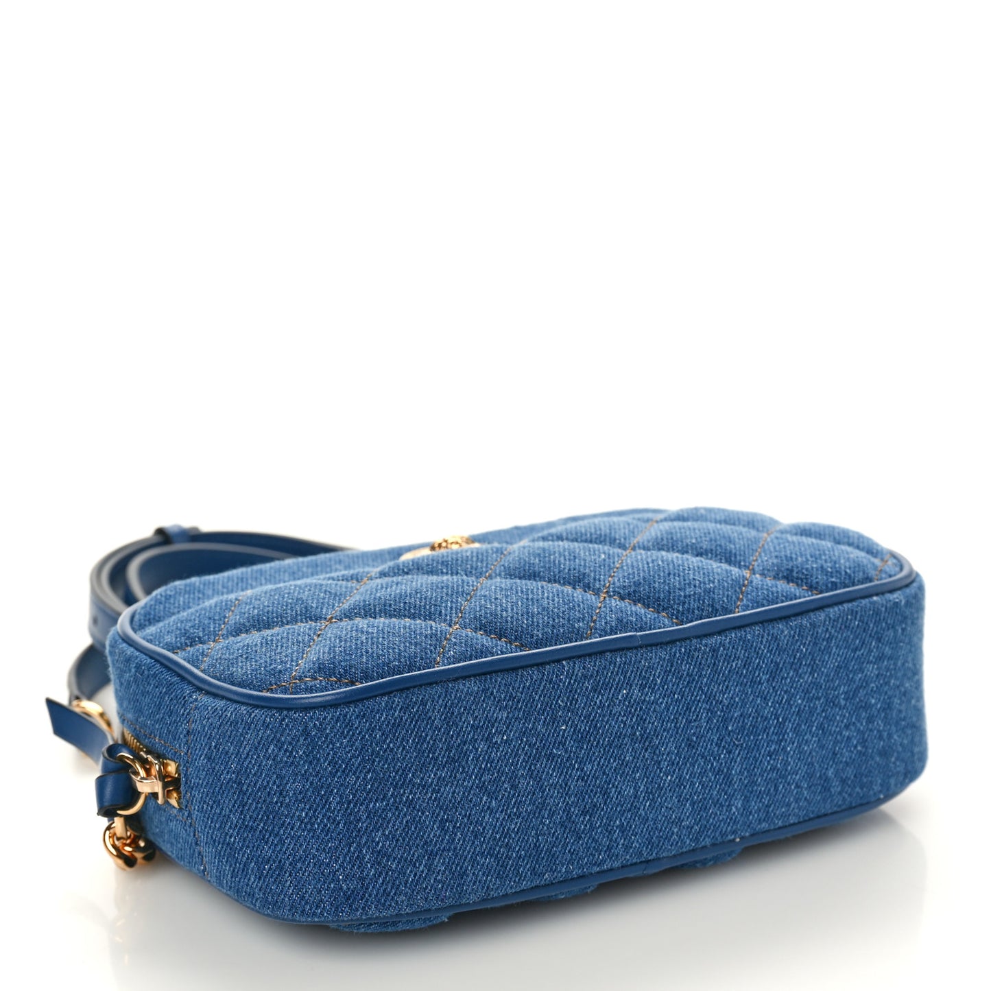 Denim Quilted La Medusa Camera Bag Blue