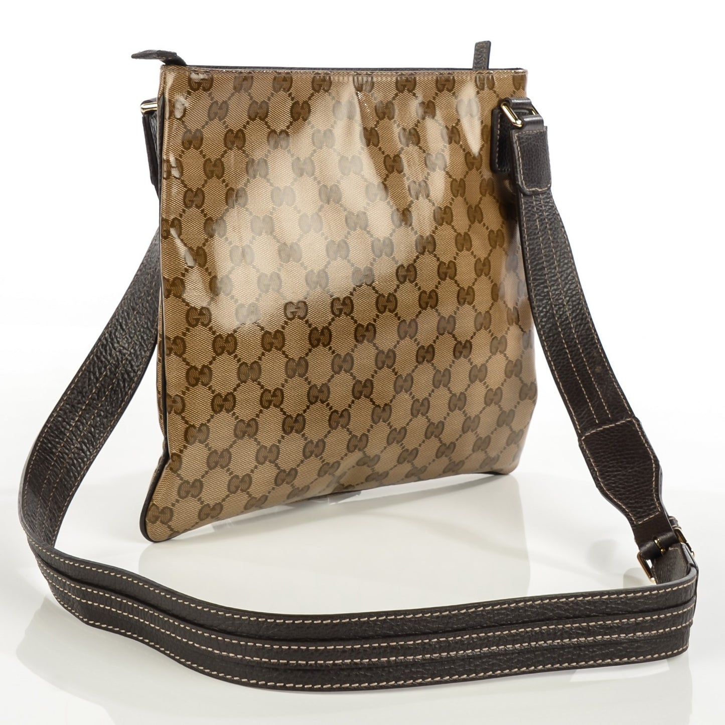Crystal Monogram Medium Flat Messenger Bag Dark Brown