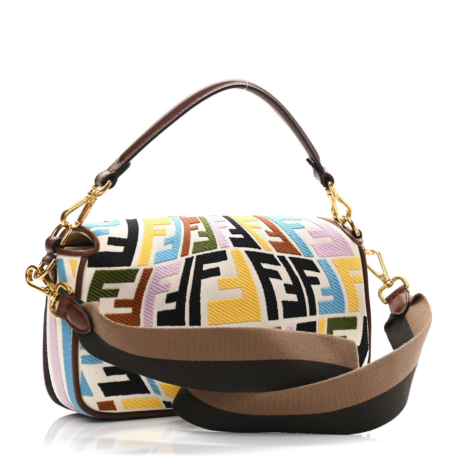 Fendi X SARA COLEMAN Canvas Vitello King Seta FF Fish Eye Embroidered Baguette Grezzo Multicolor Ghianda 4 of 13