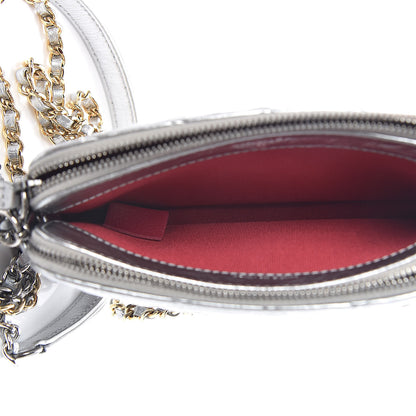 Chanel Metallic Lambskin Calfskin Quilted Small Gabrielle Clutch With Chain Silver 6 of 13