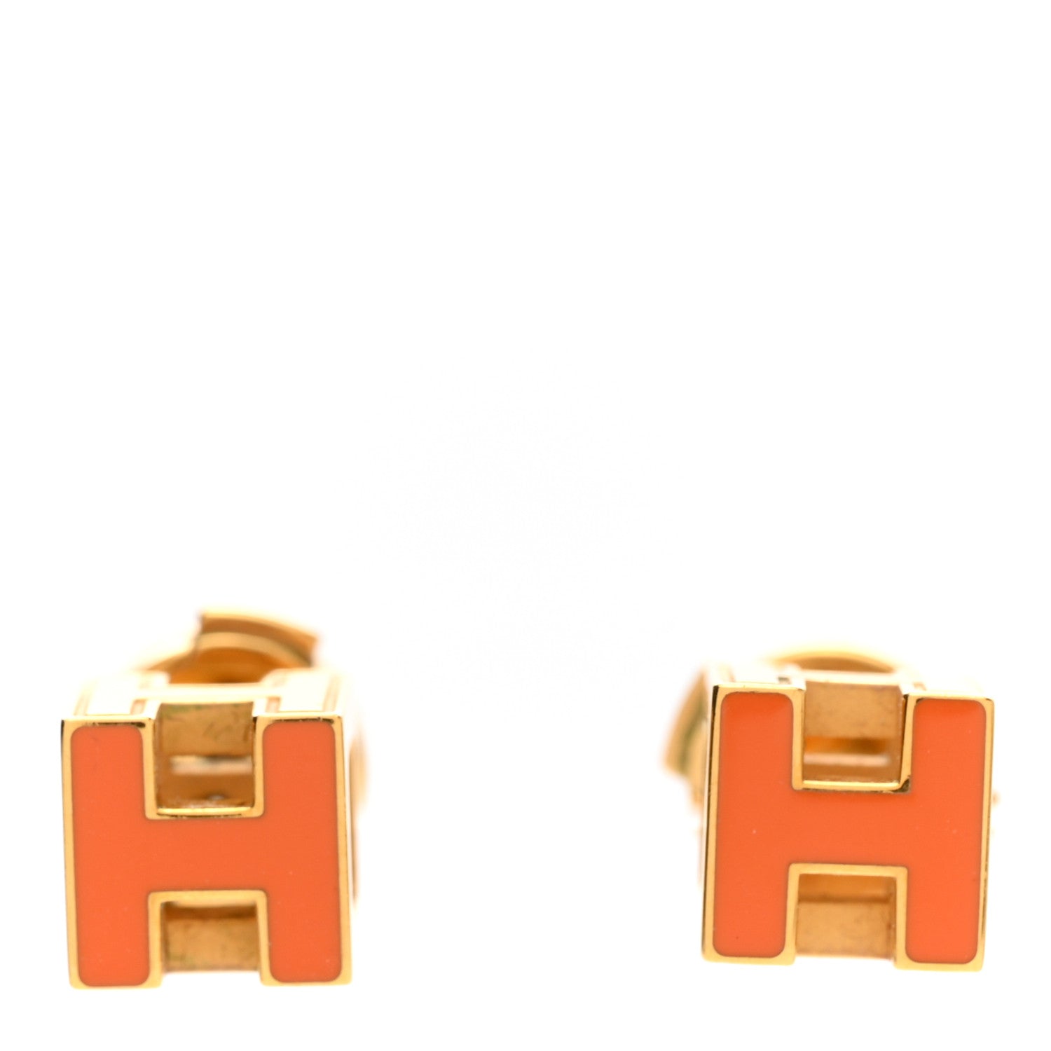 Hermes Gold Lacquered Cage d'H Earrings Orange 1 of 4