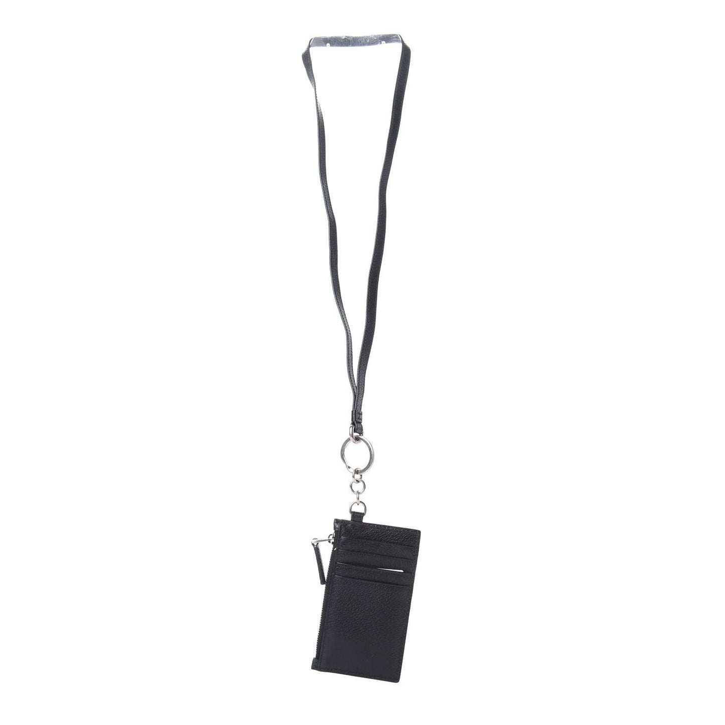Calfskin Logo Lanyard Card Case Black