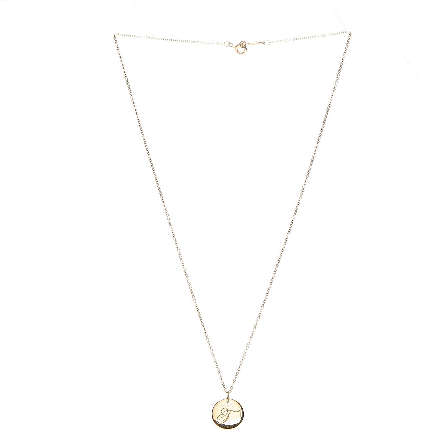 Tiffany 18K Yellow Gold Notes Letter T Disc Charm Necklace 3 of 8