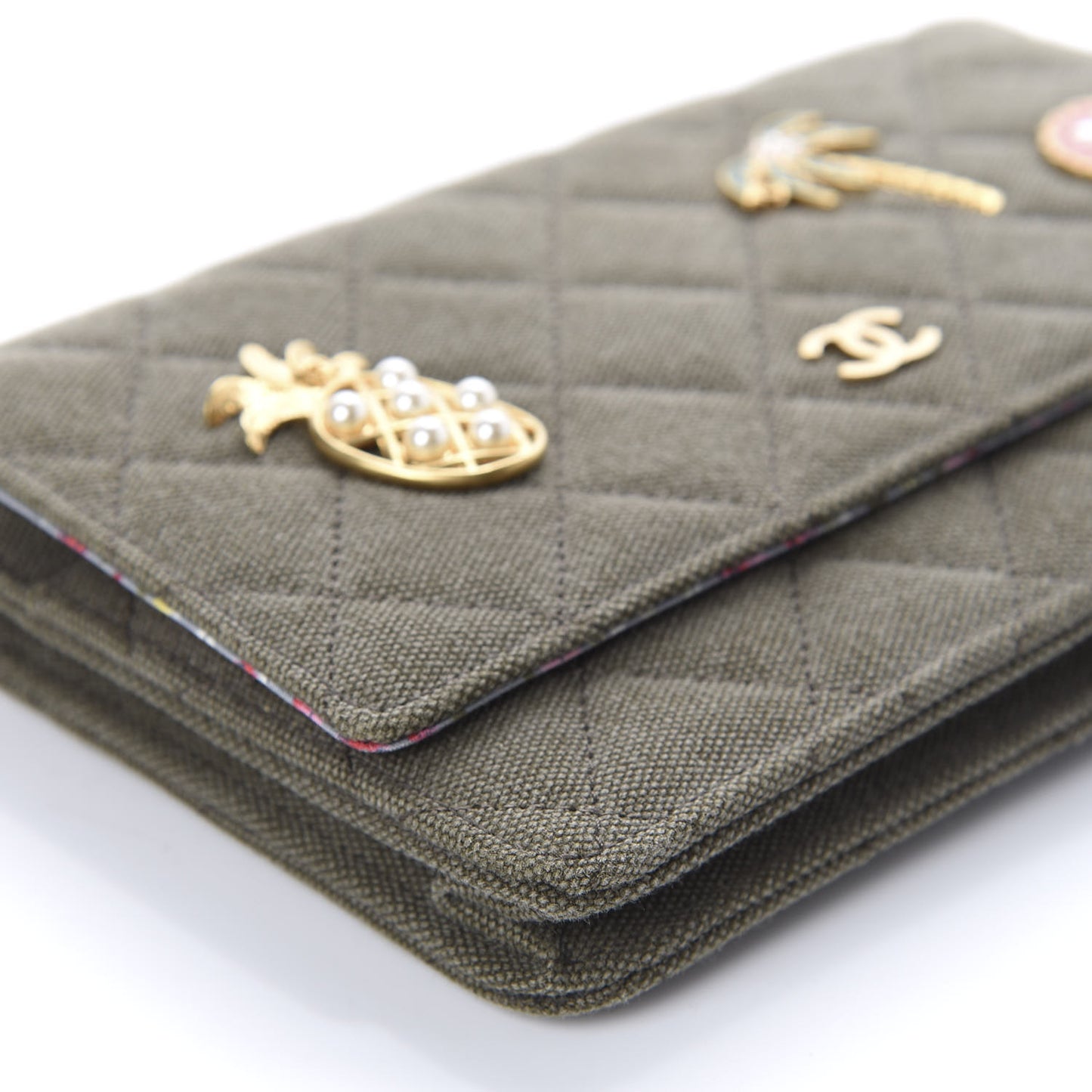 Canvas Quilted Coco Cuba Charms Wallet On Chain WOC Khaki