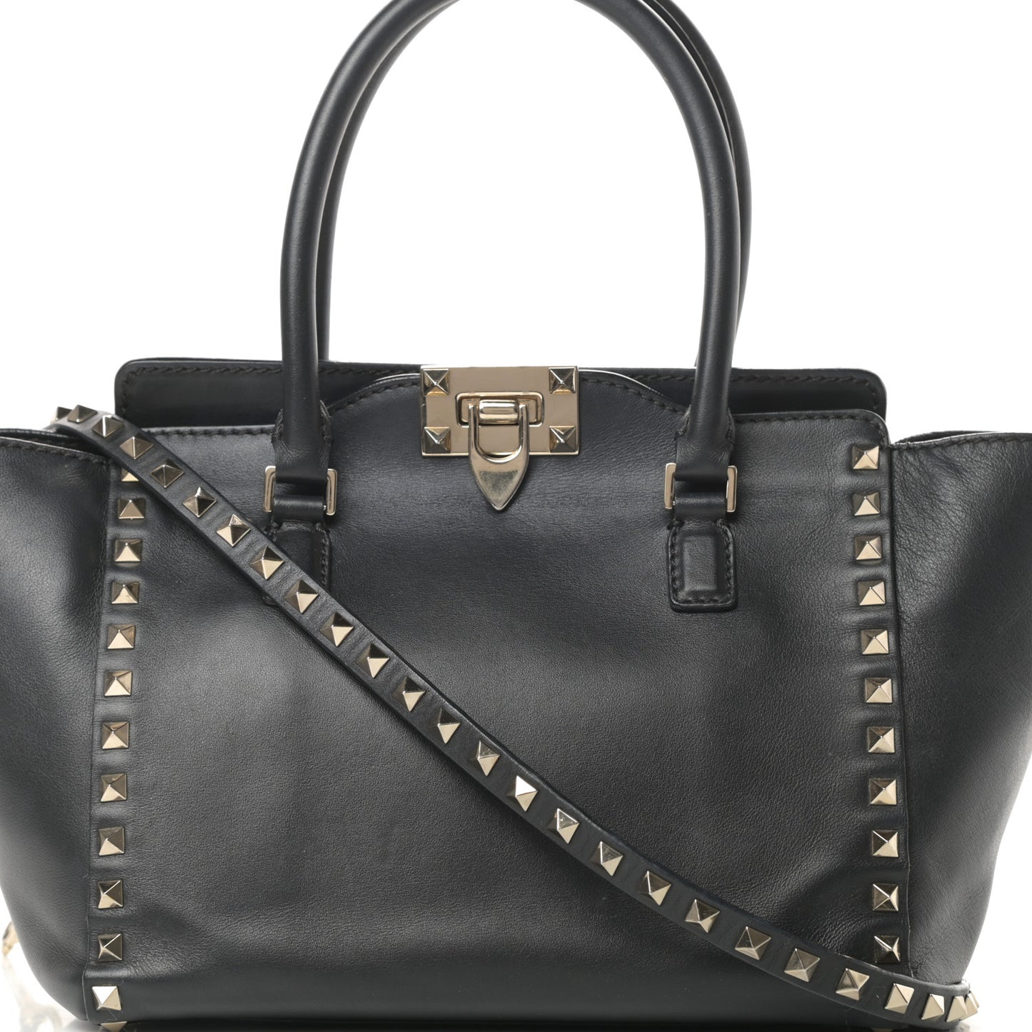 Vitello Small Rockstud Double Handle Tote Black