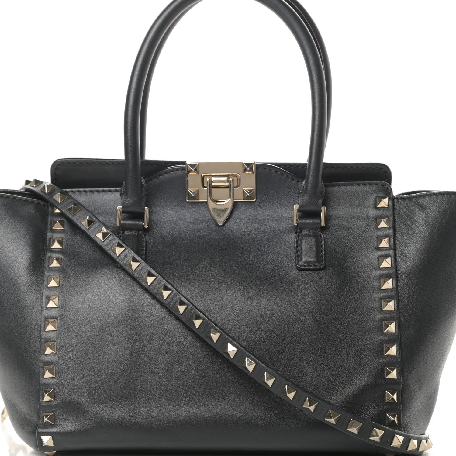 Valentino Garavani Vitello Small Rockstud Double Handle Tote Black 7 of 16