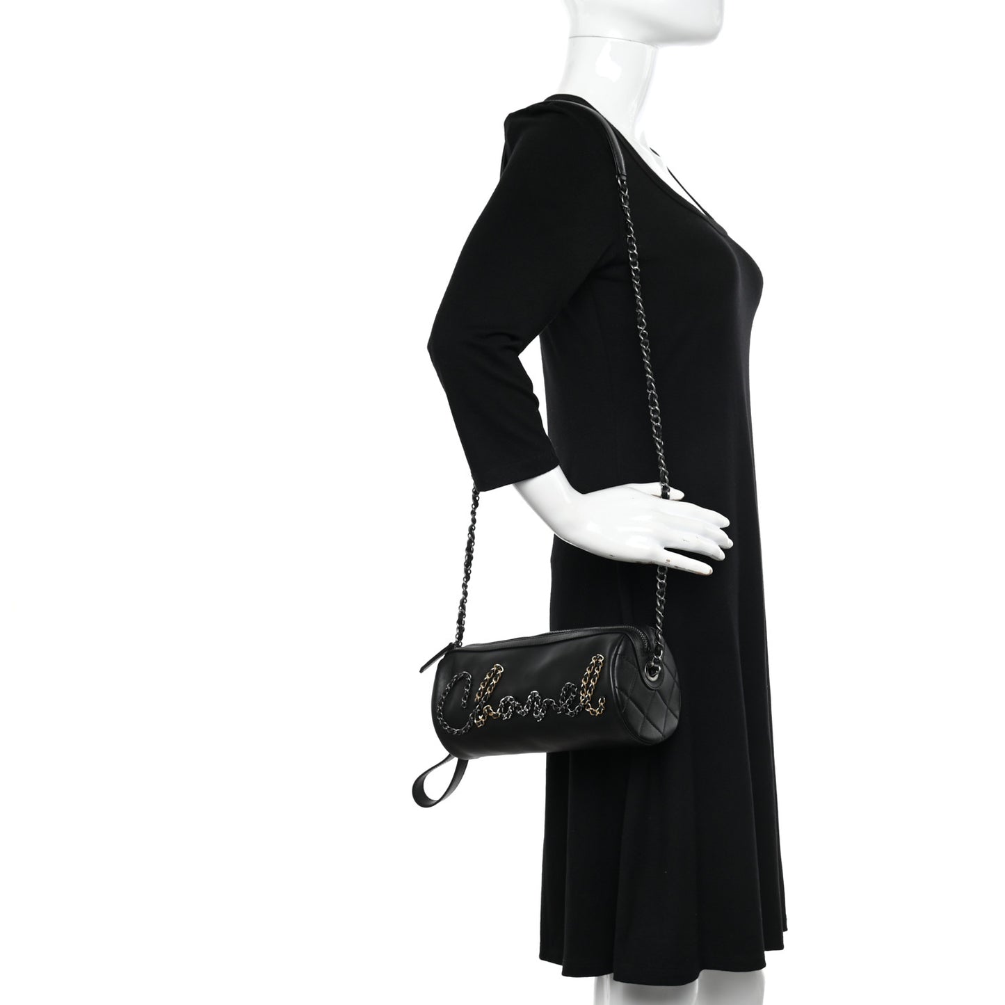 Calfskin Chain 20s Signature Bowling Bag Black