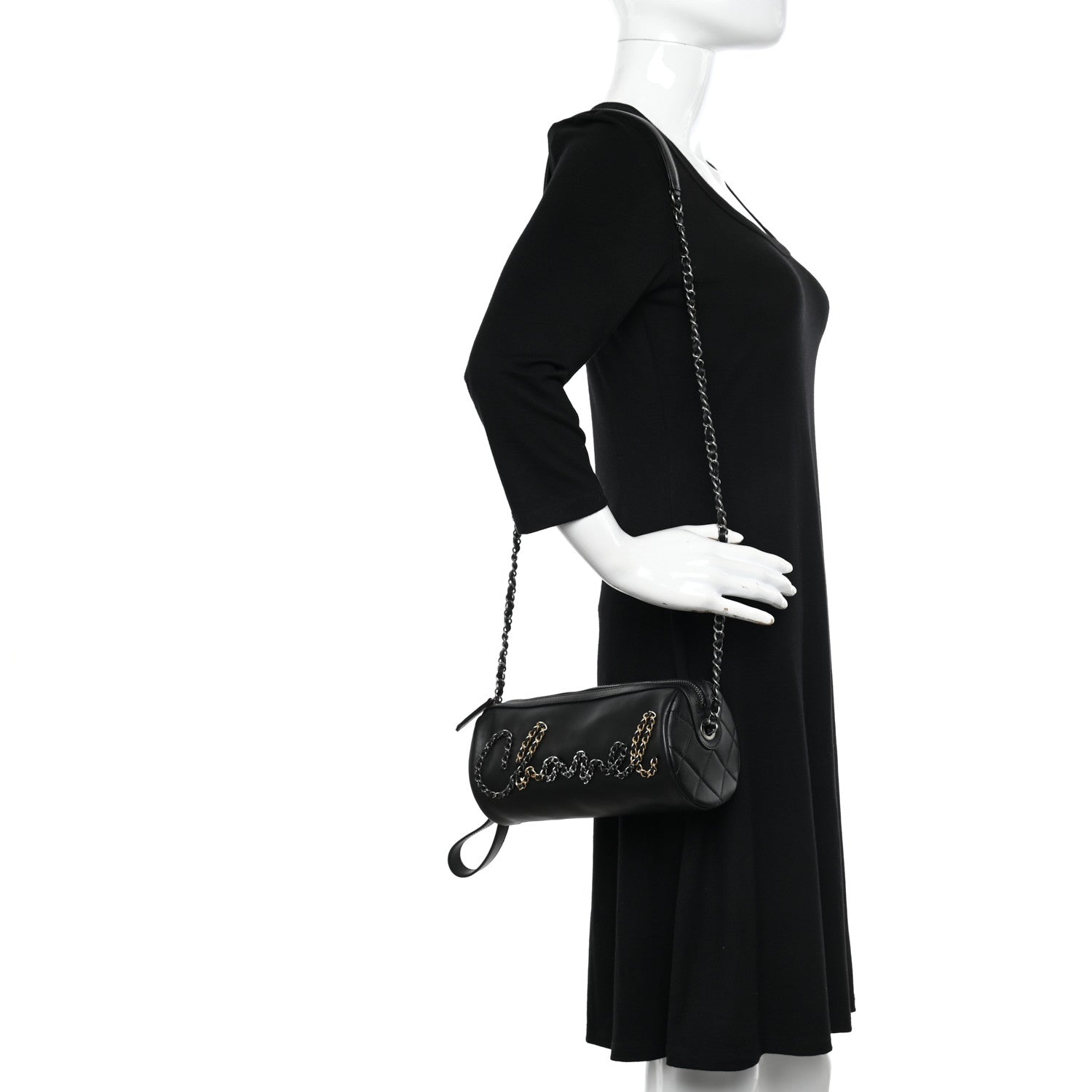 Chanel Calfskin Chain 20s Signature Bowling Bag Black 2 of 10