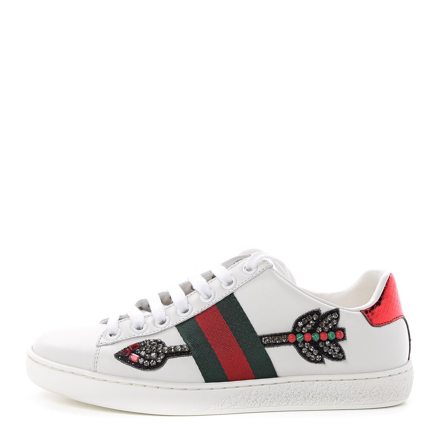 Calfskin Web Studded Womens Arrow Ace Sneakers 34 White