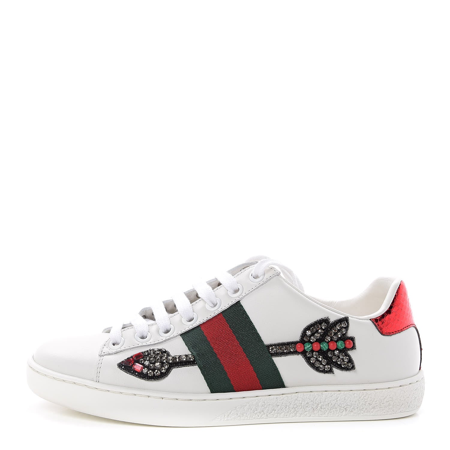 Gucci Calfskin Web Studded Womens Arrow Ace Sneakers 34 White 1 of 10