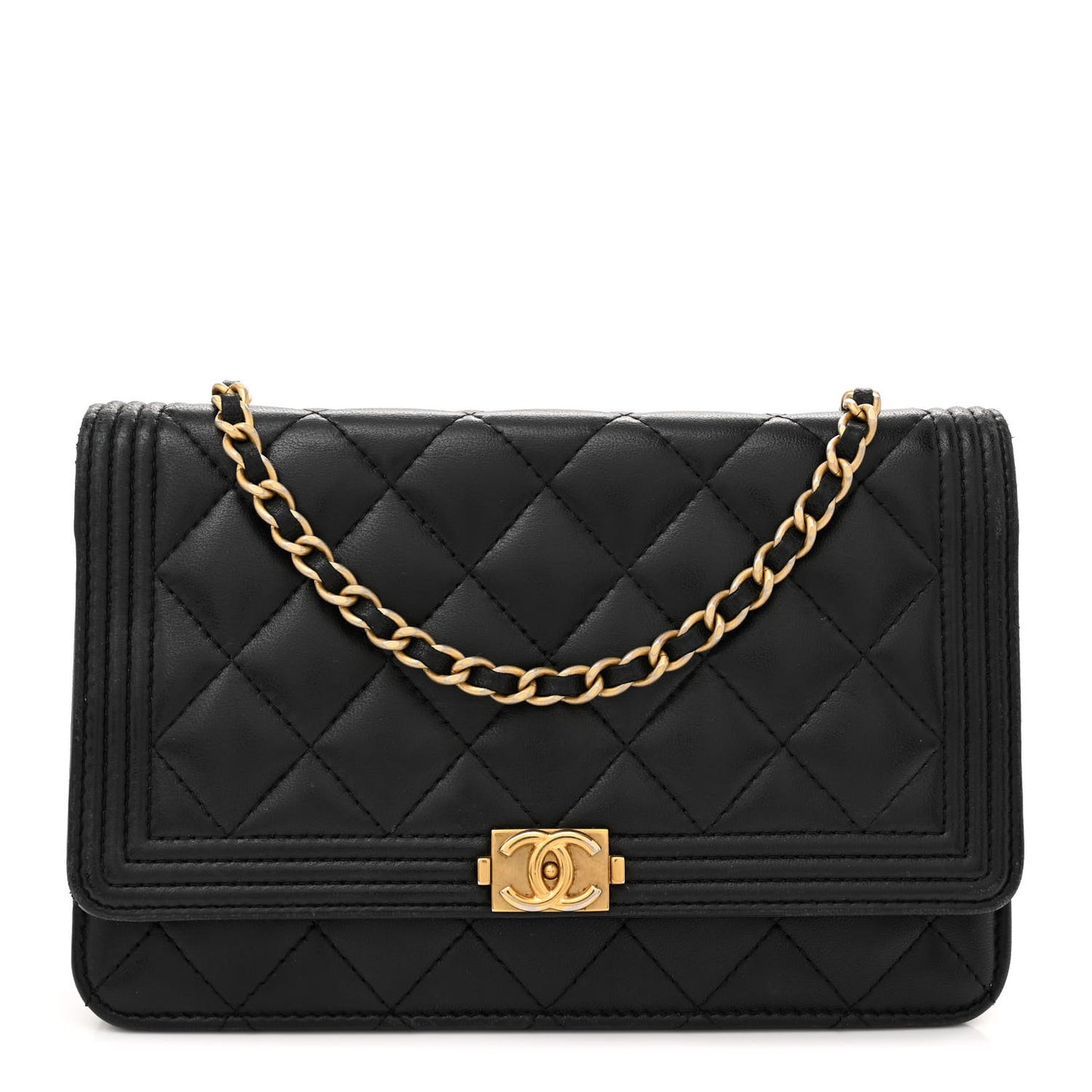 Lambskin Quilted Boy Wallet On Chain WOC Black