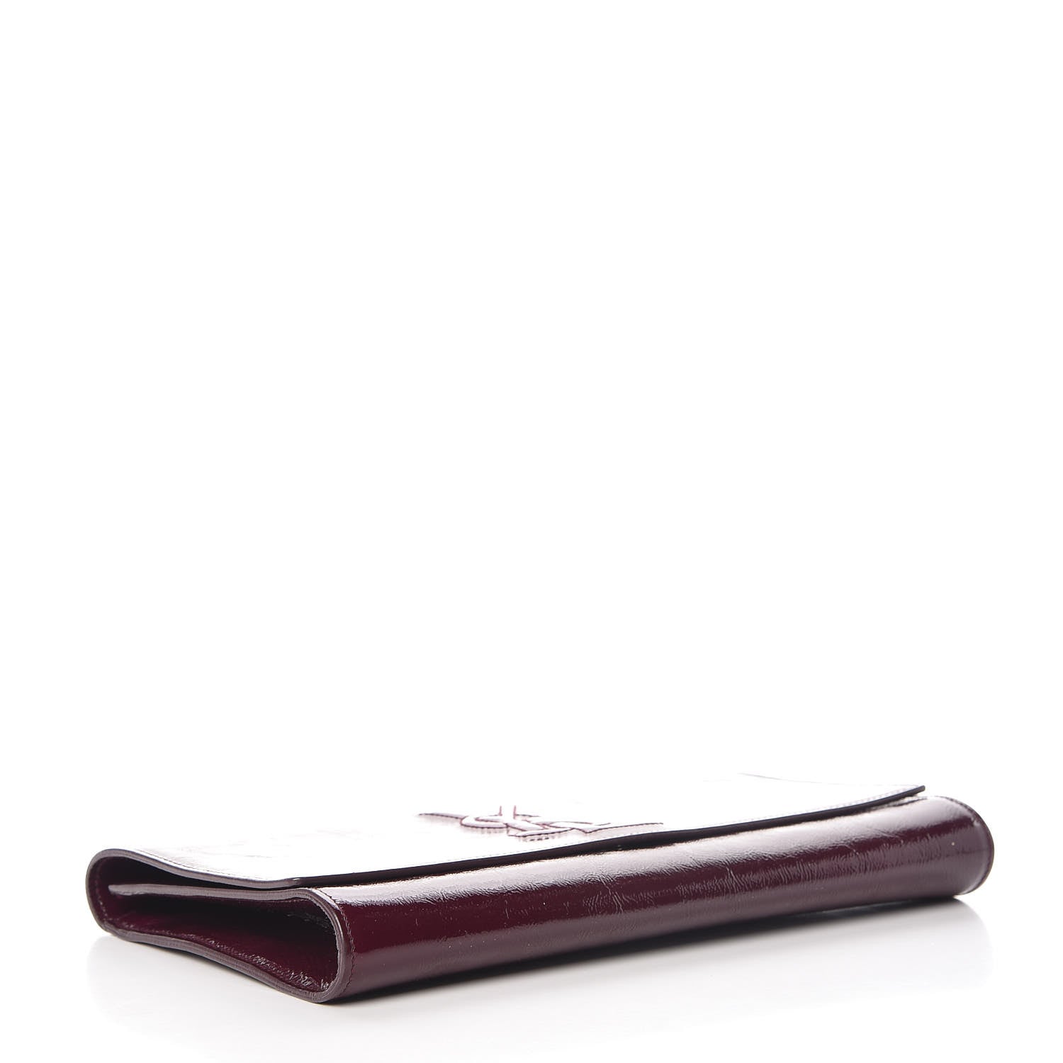 Saint Laurent Textured Patent Monogram Large Belle De Jour Clutch Burgundy 4 of 15