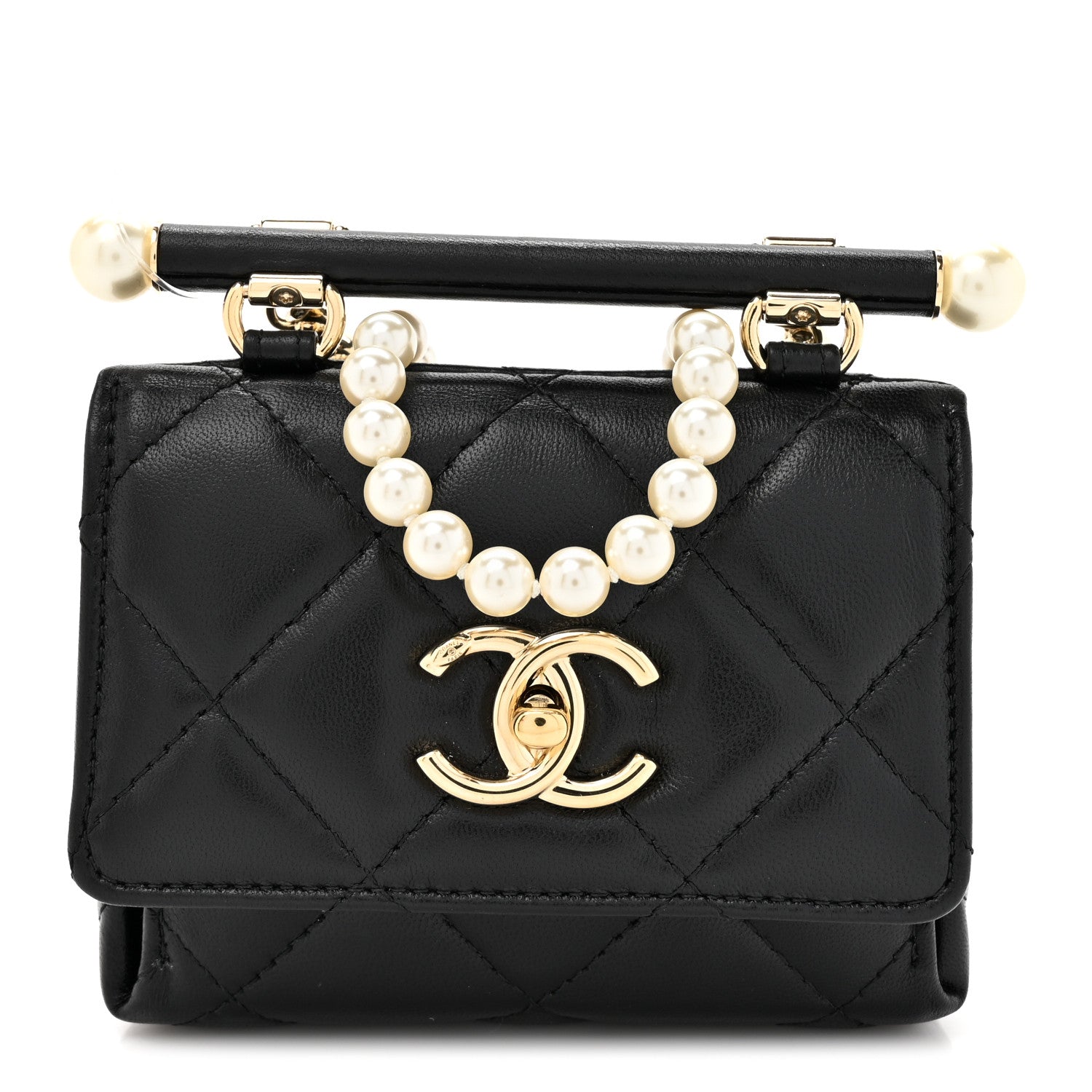Chanel Lambskin Quilted Pearl Pyramid Clutch With Chain Black 1 of 10