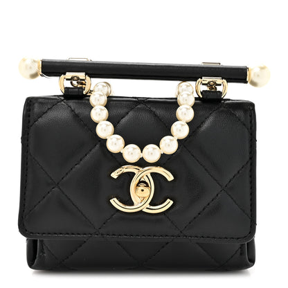 Chanel Lambskin Quilted Pearl Pyramid Clutch With Chain Black 1 of 10