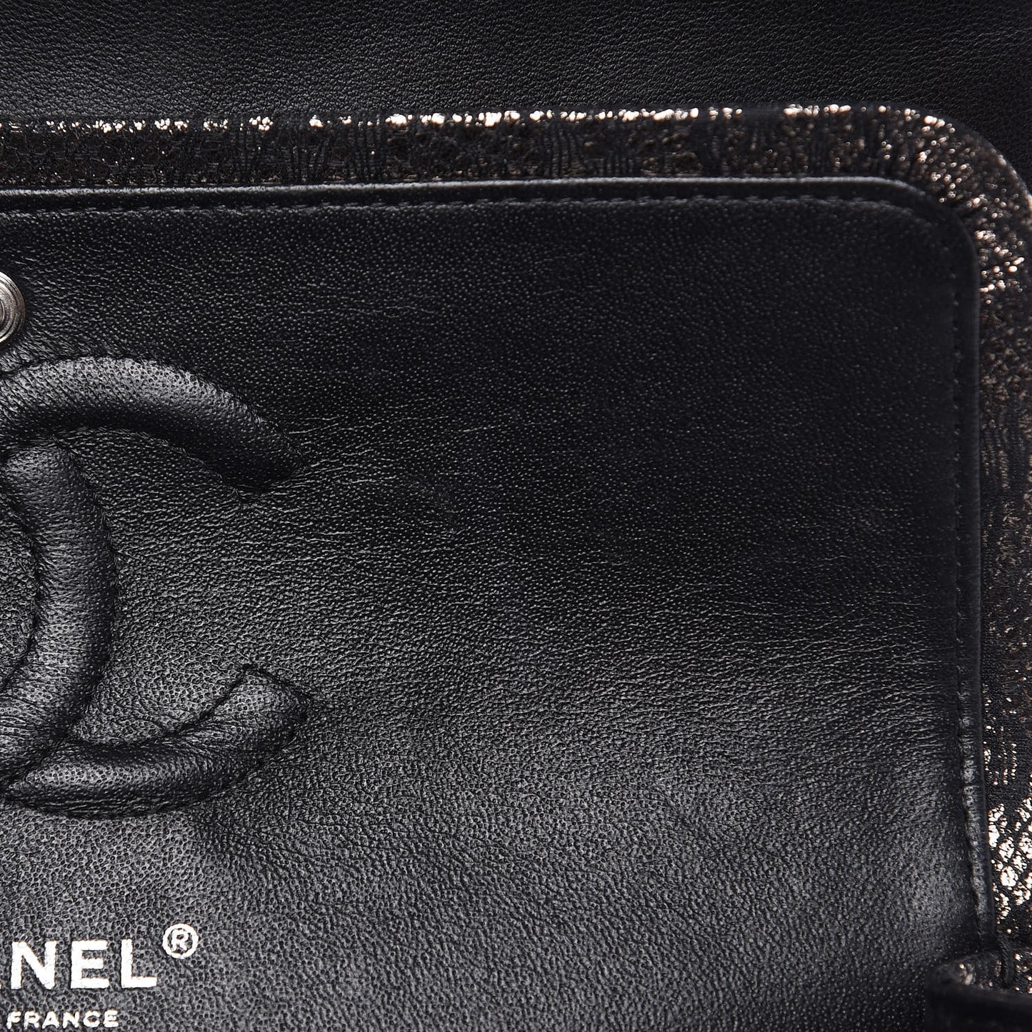 Lace Metallic Goatskin Medium Double Flap Black Silver