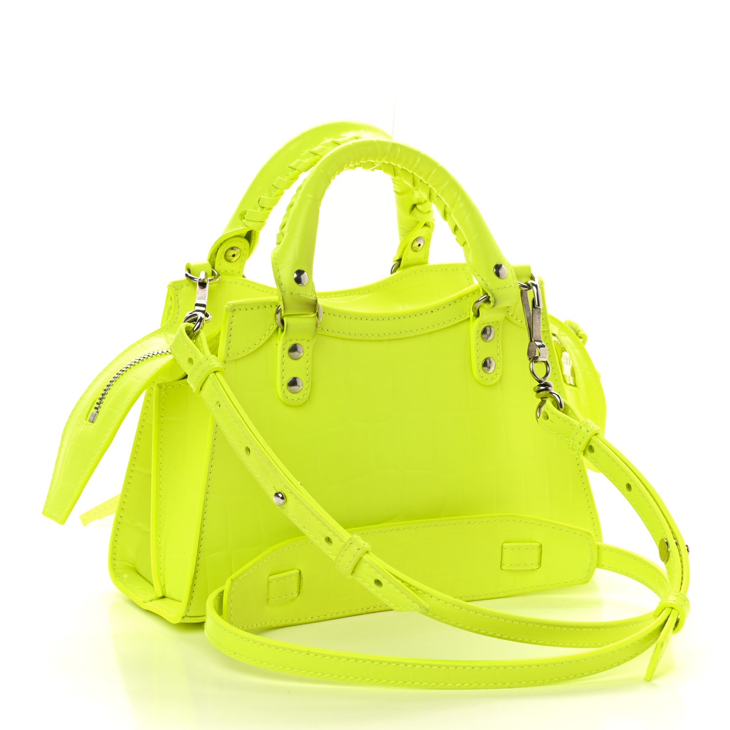 Semi Shiny Calfskin Crocodile Embossed Neo Classic Silver Hardware Mini City Fluo Yellow