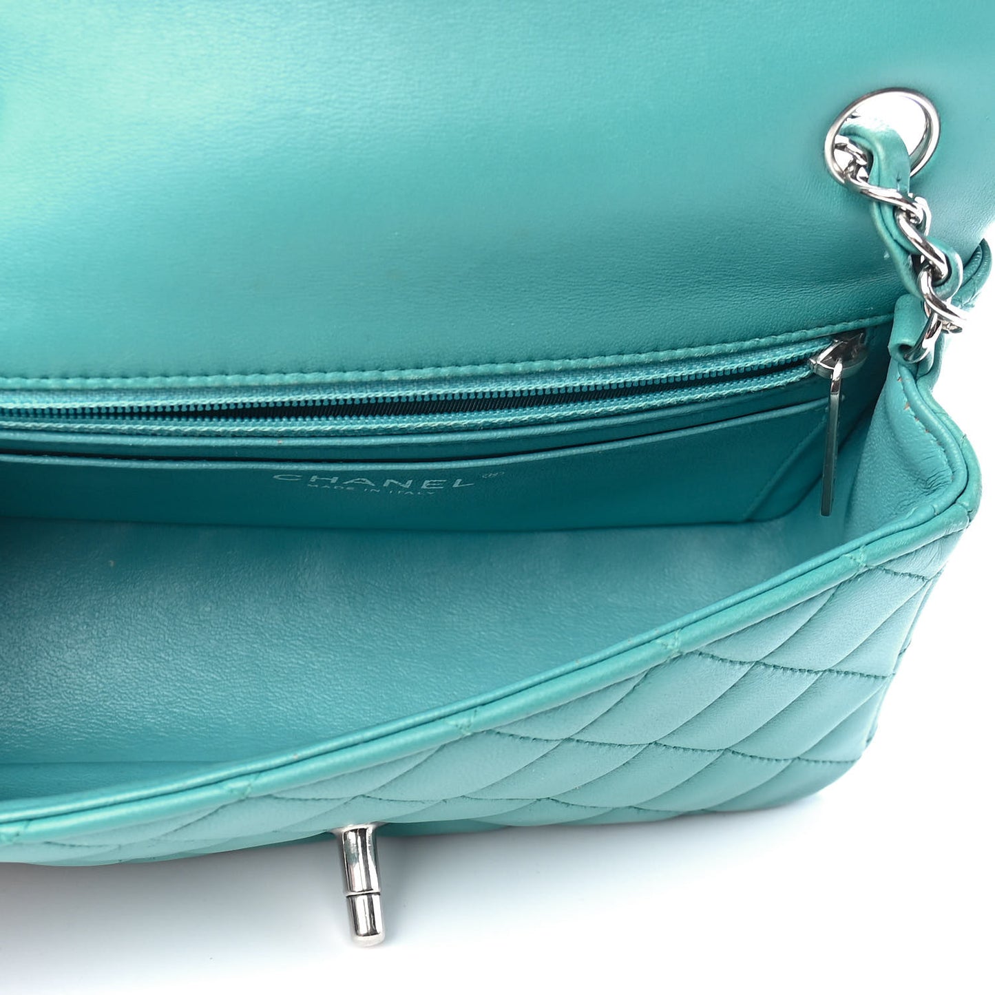 Lambskin Quilted Mini Rectangular Flap Turquoise